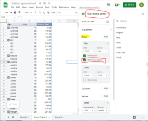 google sheet pivot table